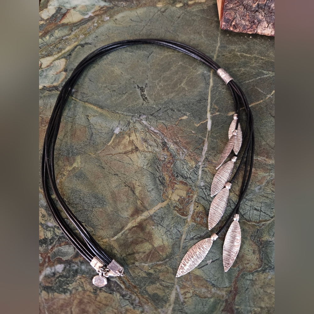 Silpada .925 Sterling Silver and Leather Layered Leaf Necklace N3224